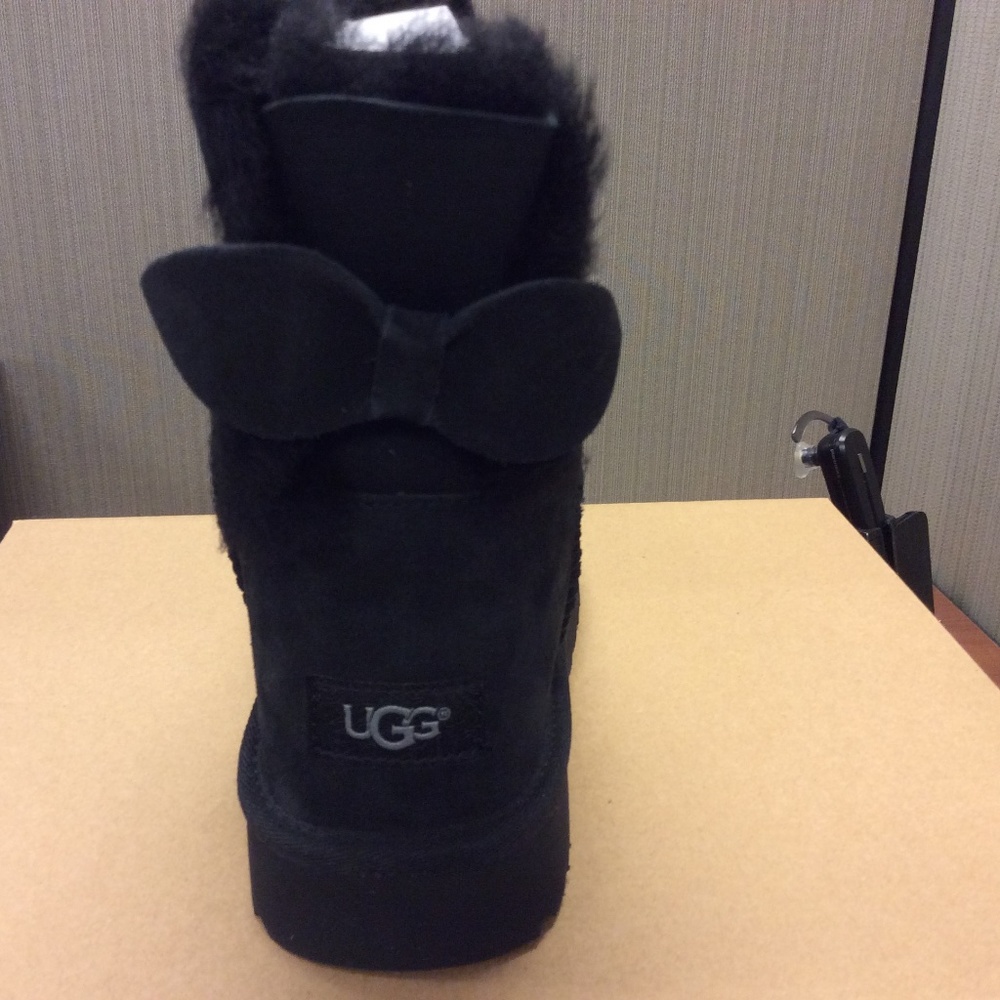 UGG® Women's Mini Bow Round Toe Suede & Sheepskin - Picture 2 of 8